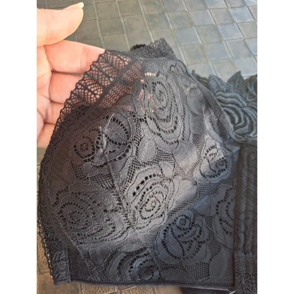 Unbranded Black Lace Longline Bra 38/85 3D Rose Applique Gothic Romantic Lingeri